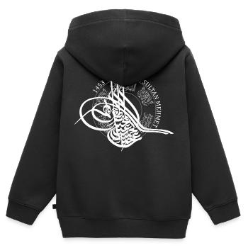 Fatih Sultan Mehmet - Kinder Premium Organic Zip Hoodie - Schwarz - Hinten - AI Model Kid Male (0cm)