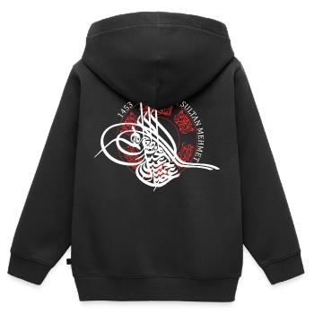 Fatih Sultan Mehmet - Kinder Premium Organic Zip Hoodie - Schwarz - Hinten - AI Model Kid Male (0cm)