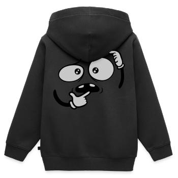 Geste de la main visage sceptique - Sweat Premium à capuche zippé enfant bio - noir - Dos - AI Model Kid Male (0cm)