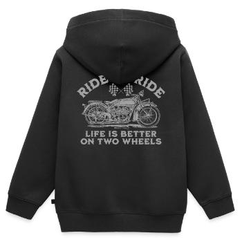 RIDE AND PRIDE, LIFE IS BETTER ON TWO WHEELS - Kids Premium Organic Zip-up Hoodie - black - Back - AI Model Kid Male (0cm)