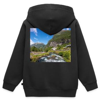 Geiranger panorama Storseterfossen Norwegen - Kinder Premium Organic Zip Hoodie - Schwarz - Hinten - AI Model Kid Male (0cm)