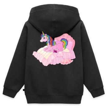 Einhorn im Bett - Kinder Premium Organic Zip Hoodie - Schwarz - Hinten - AI Model Kid Male (0cm)