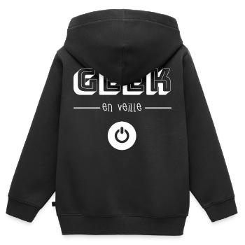 Geek en Veille - Sweat Premium à capuche zippé enfant bio - noir - Dos - AI Model Kid Male (0cm)