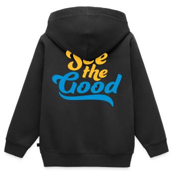 see the good Zitat - Kinder Premium Organic Zip Hoodie - Schwarz - Hinten - AI Model Kid Male (0cm)