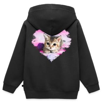 doux chaton dans un cœur - Sweat Premium à capuche zippé enfant bio - noir - Dos - AI Model Kid Male (0cm)