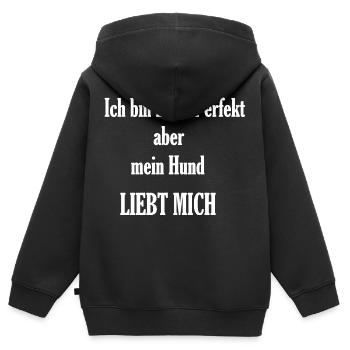 Ich bin nicht Perfekt weiß - Kinder Premium Organic Zip Hoodie - Schwarz - Hinten - AI Model Kid Male (0cm)
