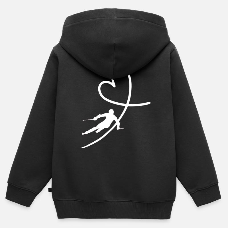 J’adore le cœur de ski - Sweat Premium à capuche zippé enfant bio - noir