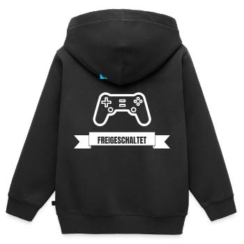 Level 12 Freigeschaltet - Kinder Premium Organic Zip Hoodie - Schwarz - Hinten - AI Model Kid Male (0cm)