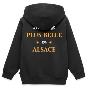 La vie est plus belle en Alsace - Sweat Premium à capuche zippé enfant bio - noir - Dos - AI Model Kid Male (0cm)