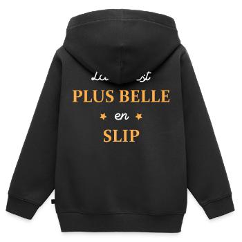 la vie est plus belle en slip - Sweat Premium à capuche zippé enfant bio - noir - Dos - AI Model Kid Male (0cm)