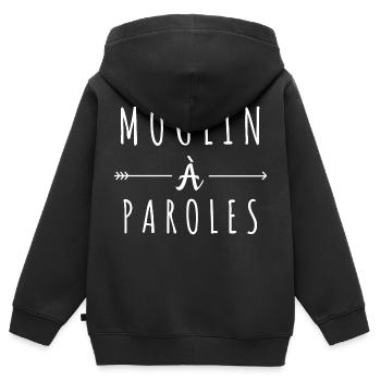 Moulin à paroles - Sweat Premium à capuche zippé enfant bio - noir - Dos - AI Model Kid Male (0cm)