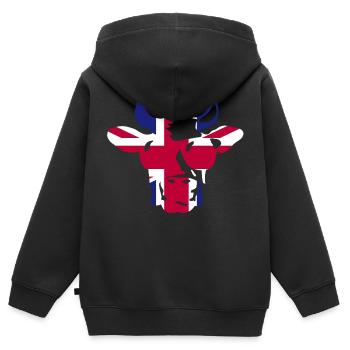 Großbritannien UK Kuh mit Sonnenbrille - Kinder Premium Organic Zip Hoodie - Schwarz - Hinten - AI Model Kid Male (0cm)