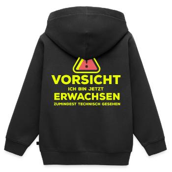 Vorsicht ich bin jetzt Erwachsen... - Kinder Premium Organic Zip Hoodie - Schwarz - Hinten - AI Model Kid Male (0cm)