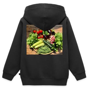 légumes - Sweat Premium à capuche zippé enfant bio - noir - Dos - AI Model Kid Male (0cm)