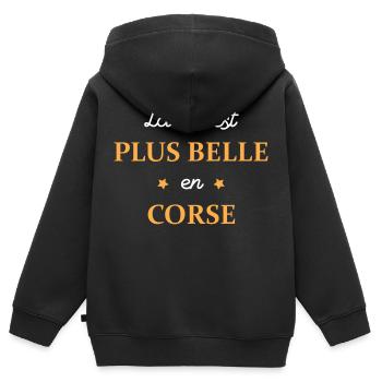 La vie est plus belle en Corse - Sweat Premium à capuche zippé enfant bio - noir - Dos - AI Model Kid Male (0cm)