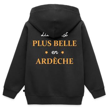 La vie est plus belle en ardèche - Sweat Premium à capuche zippé enfant bio - noir - Dos - AI Model Kid Male (0cm)