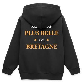 La vie est plus belle en bretagne - Sweat Premium à capuche zippé enfant bio - noir - Dos - AI Model Kid Male (0cm)