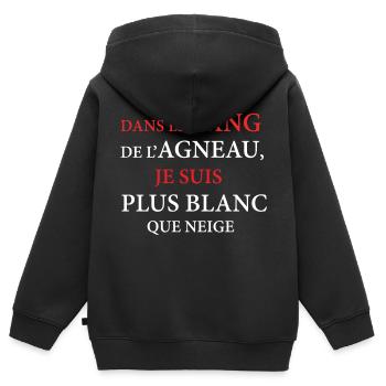 DANS LE SANG DE L'AGNEAU - Sweat Premium à capuche zippé enfant bio - noir - Dos - AI Model Kid Male (0cm)