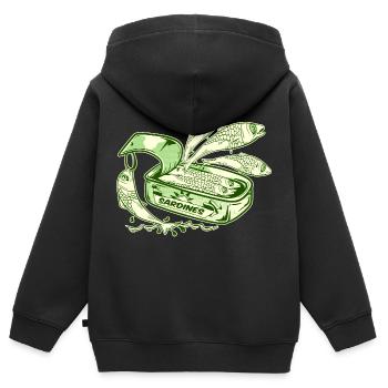 Lustige Sardinen Dose Fischkonserven - Kinder Premium Organic Zip Hoodie - Schwarz - Hinten - AI Model Kid Male (0cm)