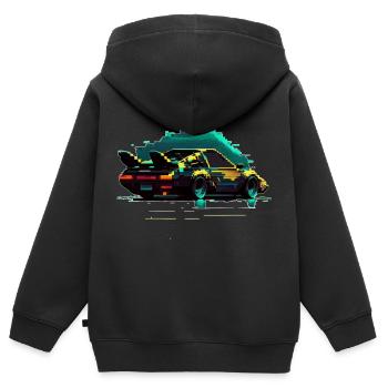 Heisser Sportwagen 80er neon retro Pixelart 8bit - Kinder Premium Organic Zip Hoodie - Schwarz - Hinten - AI Model Kid Male (0cm)