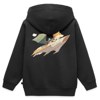 Haki der Fuchs und sein Papierflieger - Kinder Premium Organic Zip Hoodie - Schwarz - Hinten - AI Model Kid Male (0cm)