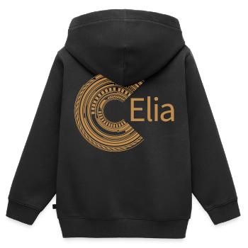 Für Elia - Kinder Premium Organic Zip Hoodie - Schwarz - Hinten - AI Model Kid Male (0cm)