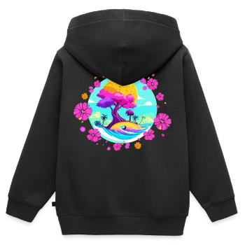 Rosa Blüte - Kinder Premium Organic Zip Hoodie - Schwarz - Hinten - AI Model Kid Male (0cm)