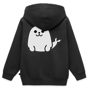 Mignon phoque blanc charmant - Sweat Premium à capuche zippé enfant bio - noir - Dos - AI Model Kid Male (0cm)