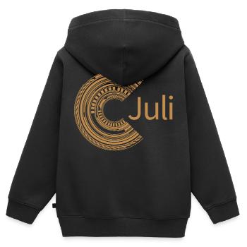 Für Juli - Kinder Premium Organic Zip Hoodie - Schwarz - Hinten - AI Model Kid Male (0cm)