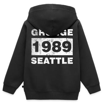 GRUNGE SEATTLE 1989 - Sweat Premium à capuche zippé enfant bio - noir - Dos - AI Model Kid Male (0cm)