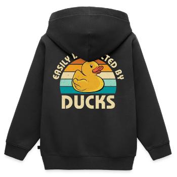 Vintage Duckling Easily Distracted By Rubber Ducks - Kinder Premium Organic Zip Hoodie - Schwarz - Hinten - AI Model Kid Male (0cm)