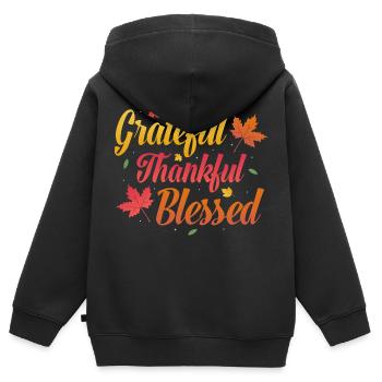 Grateful Thankful Turkey Day Family Thanksgiving - Kinder Premium Organic Zip Hoodie - Schwarz - Hinten - AI Model Kid Male (0cm)