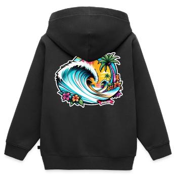 Surfen Strand Palme Sonnenschein Urlaub - Kinder Premium Organic Zip Hoodie - Schwarz - Hinten - AI Model Kid Male (0cm)