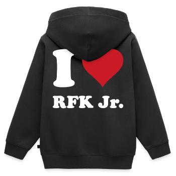 I Herz RFK JR - Kinder Premium Organic Zip Hoodie - Schwarz - Hinten - AI Model Kid Male (0cm)