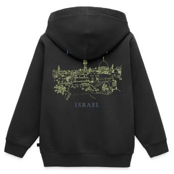 Jérusalem Tel Aviv Israël Tsahal Juda juif - Sweat Premium à capuche zippé enfant bio - noir - Dos - AI Model Kid Male (0cm)