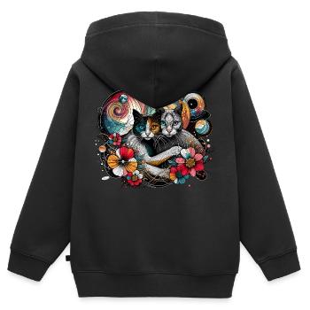 Kosmisches Katzengeflüster - Kinder Premium Organic Zip Hoodie - Schwarz - Hinten - AI Model Kid Male (0cm)