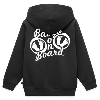 Bébés à bord de 2 jumelles enceintes, pieds du ventre - Sweat Premium à capuche zippé enfant bio - noir - Dos - AI Model Kid Male (0cm)
