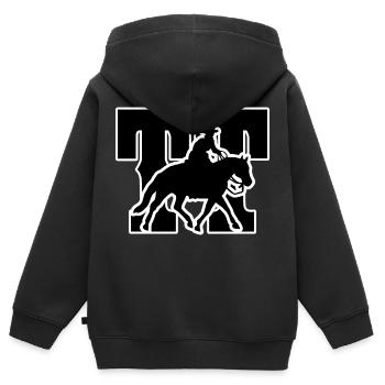 Turniertussi Design mit Westernpferd und Reiter - Kinder Premium Organic Zip Hoodie - Schwarz - Hinten - AI Model Kid Male (0cm)