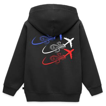 Patrouille de France, blau, weiß, rote Flugzeuge - Kinder Premium Organic Zip Hoodie - Schwarz - Hinten - AI Model Kid Male (0cm)