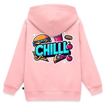 Autocollant Chill - Sweat Premium à capuche zippé enfant bio - rose - Dos - AI Model Kid Female (0cm)
