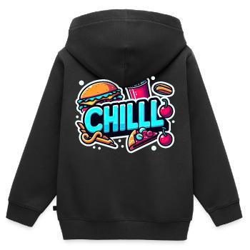 Autocollant Chill - Sweat Premium à capuche zippé enfant bio - noir - Dos - AI Model Kid Male (0cm)