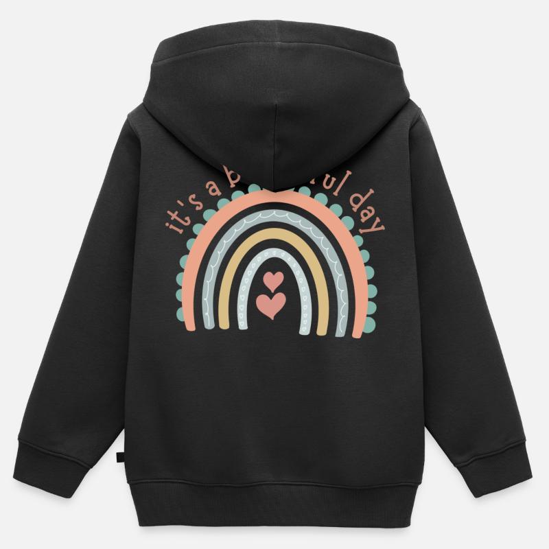 Collection Arc-en-ciel - Sweat Premium à capuche zippé enfant bio - noir