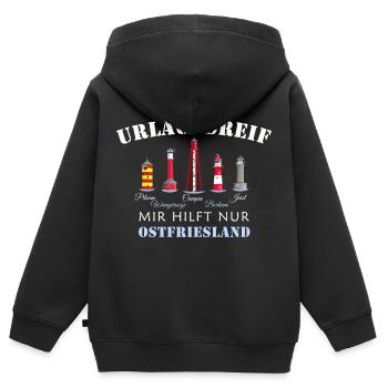 La Frise orientale prête pour les vacances, la mer du Nord allemande - Sweat Premium à capuche zippé enfant bio - noir - Dos - AI Model Kid Male (0cm)