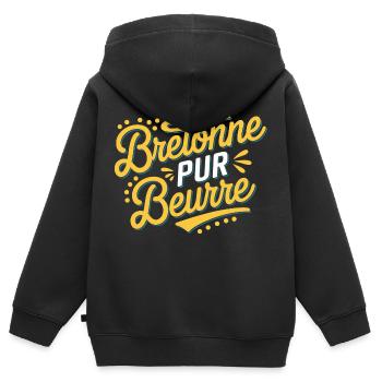 Bretonne pur beurre - Sweat Premium à capuche zippé enfant bio - noir - Dos - AI Model Kid Male (0cm)