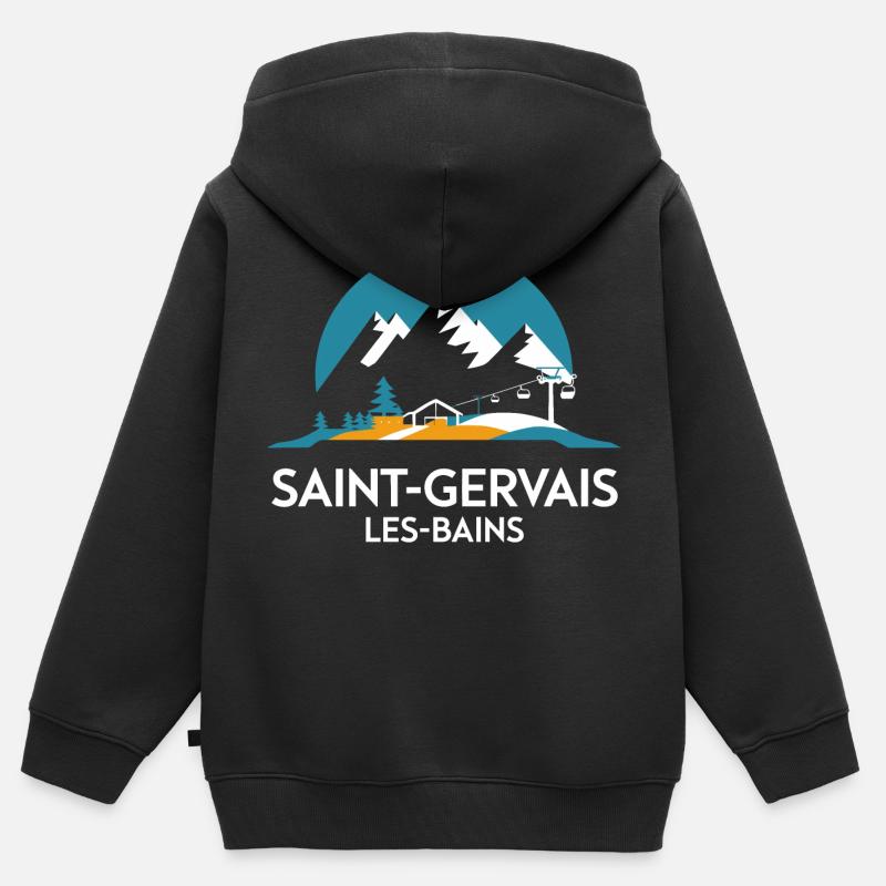 Saint-Gervais-les-Bains - Alpes - Sweat Premium à capuche zippé enfant bio - noir