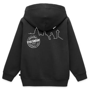 Ueckermünde Sillhouette und Stempel - Kinder Premium Organic Zip Hoodie - Schwarz - Hinten - AI Model Kid Male (0cm)