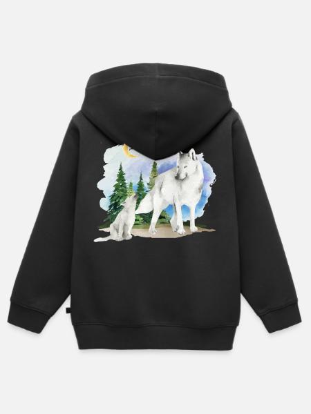 Wolf und Welpe - Kinder Premium Organic Zip Hoodie - Schwarz