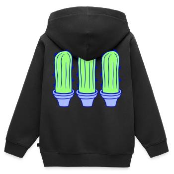 3 petits Cactus Cactus Épines Désert Pot de Fleurs - Sweat Premium à capuche zippé enfant bio - noir - Dos - AI Model Kid Male (0cm)