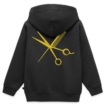 T-shirt de coiffeur élégant : ciseaux et peigne - Sweat Premium à capuche zippé enfant bio - noir - Dos - AI Model Kid Male (0cm)