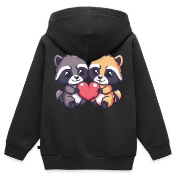 Waschbär Paar Liebe Valentinstag - Kinder Premium Organic Zip Hoodie - Schwarz - Hinten - AI Model Kid Male (0cm)